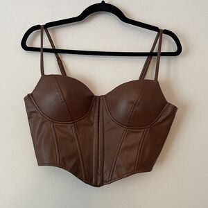 Windsor Faux Leather Bustier Corset Top Brown Sz L Ren Faire Festival Y2K Padded